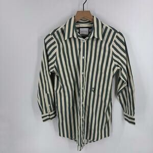 Yaitte Striped Button Front Shirt Green White Long Sleeve Top Size XS